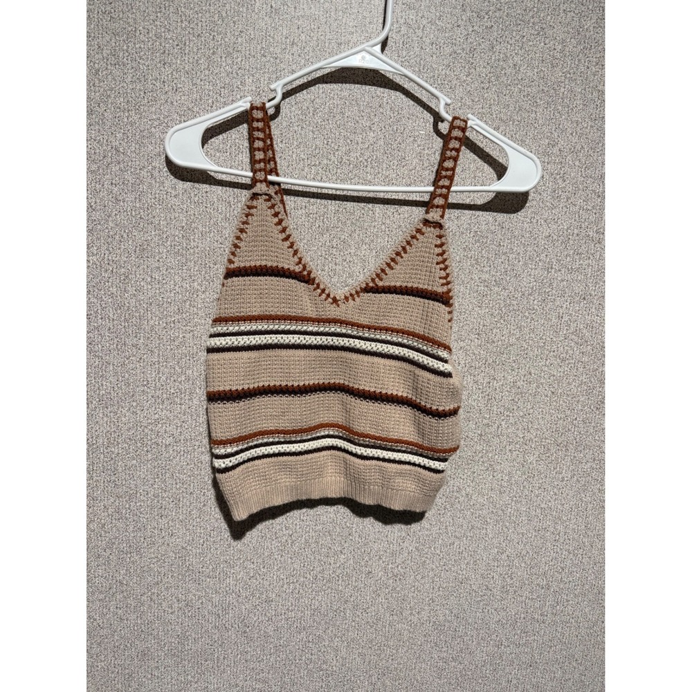 Be Cool Los Angeles Striped‎ Crochet Knit V Neck Tank Top Size S/M